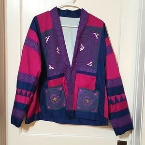 Embroidered tribal jacket handstitched fabric cotton colorful longsleeve coat
